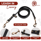 The Tank hands-free dog leash specs - 7ft long, 3/4 inch thick, faux leather with gold brass hardware