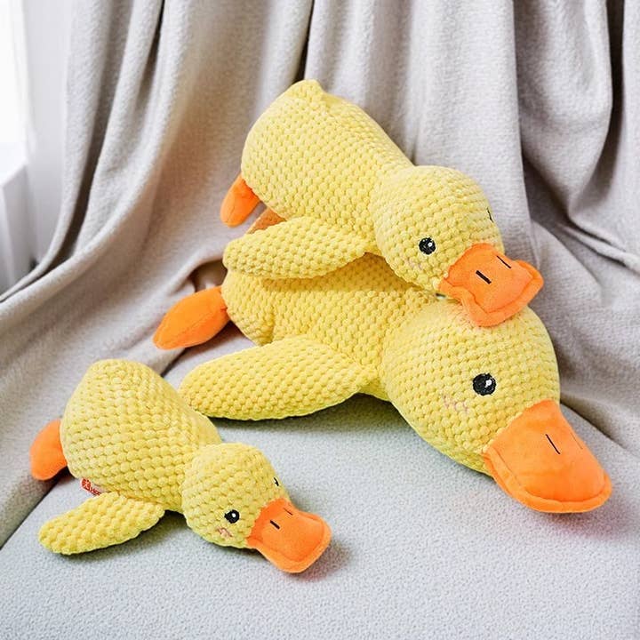 Duck Squeaky Dog Toy shown at an angle, highlighting soft non-toxic plush fabric