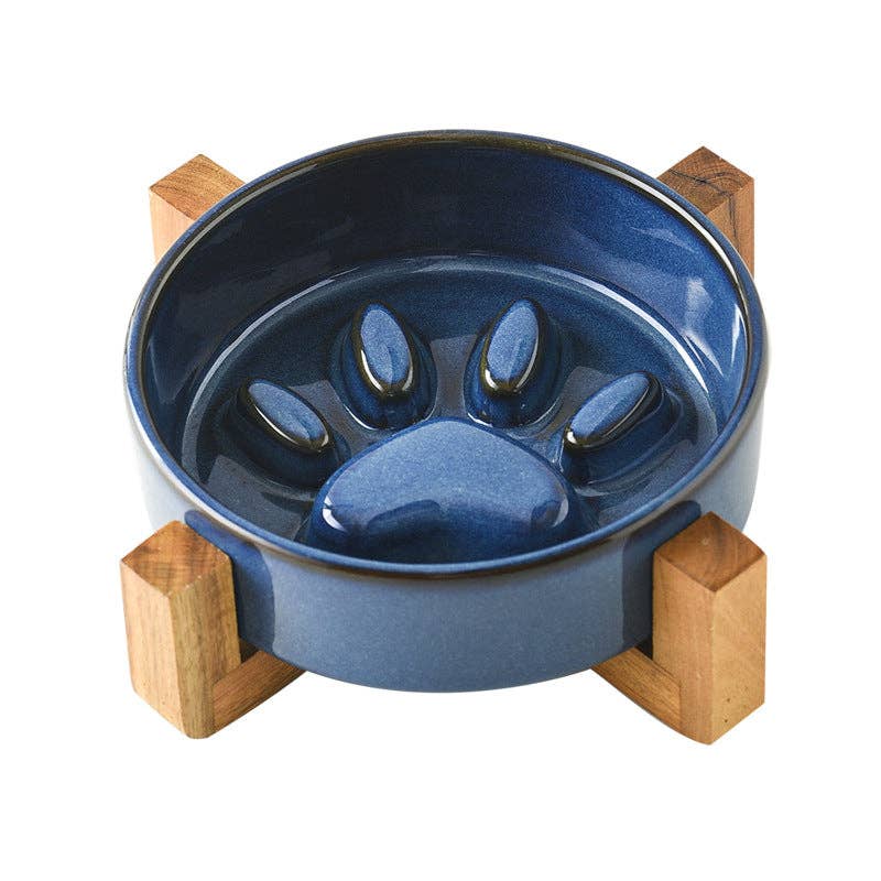 Ceramic Slow Feeder Bowl for pets available in yellow, gray, and blue
